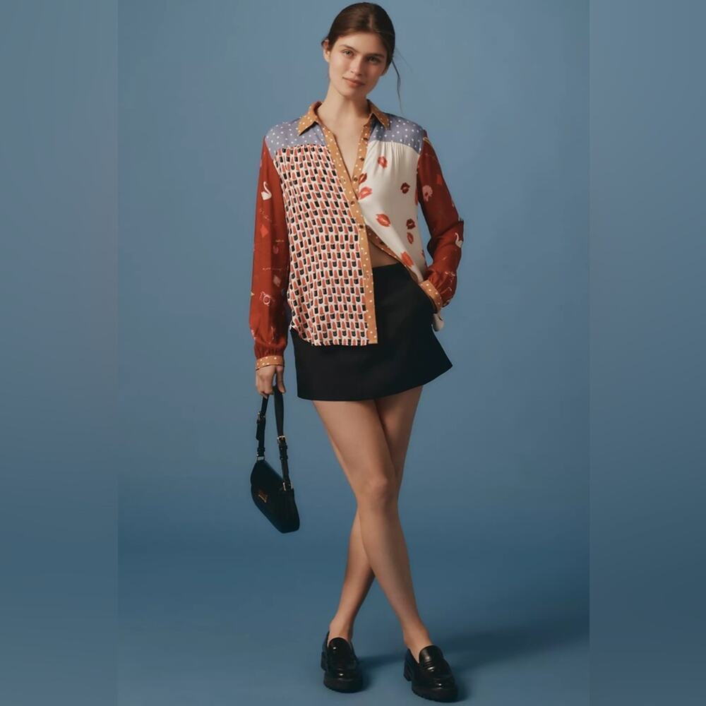 Anthropologie Maeve Paz Alida Contrast Buttondown Shirt Top